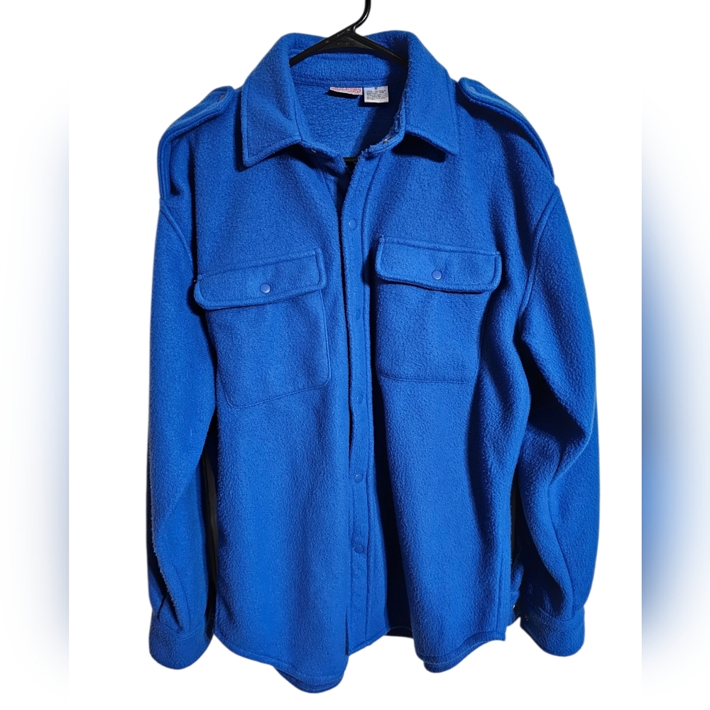 Vintage 80s International Male Men M Blue Fleece Snap Shirt Jacket Outdoor HTF - Picture 2 of 6